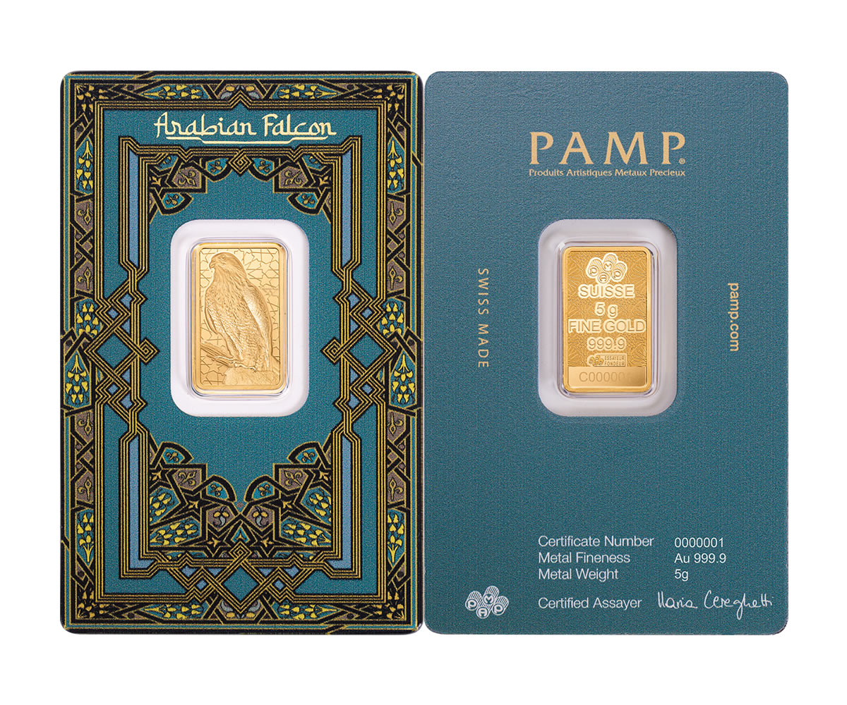 arabian falcon gold minted bar 5g