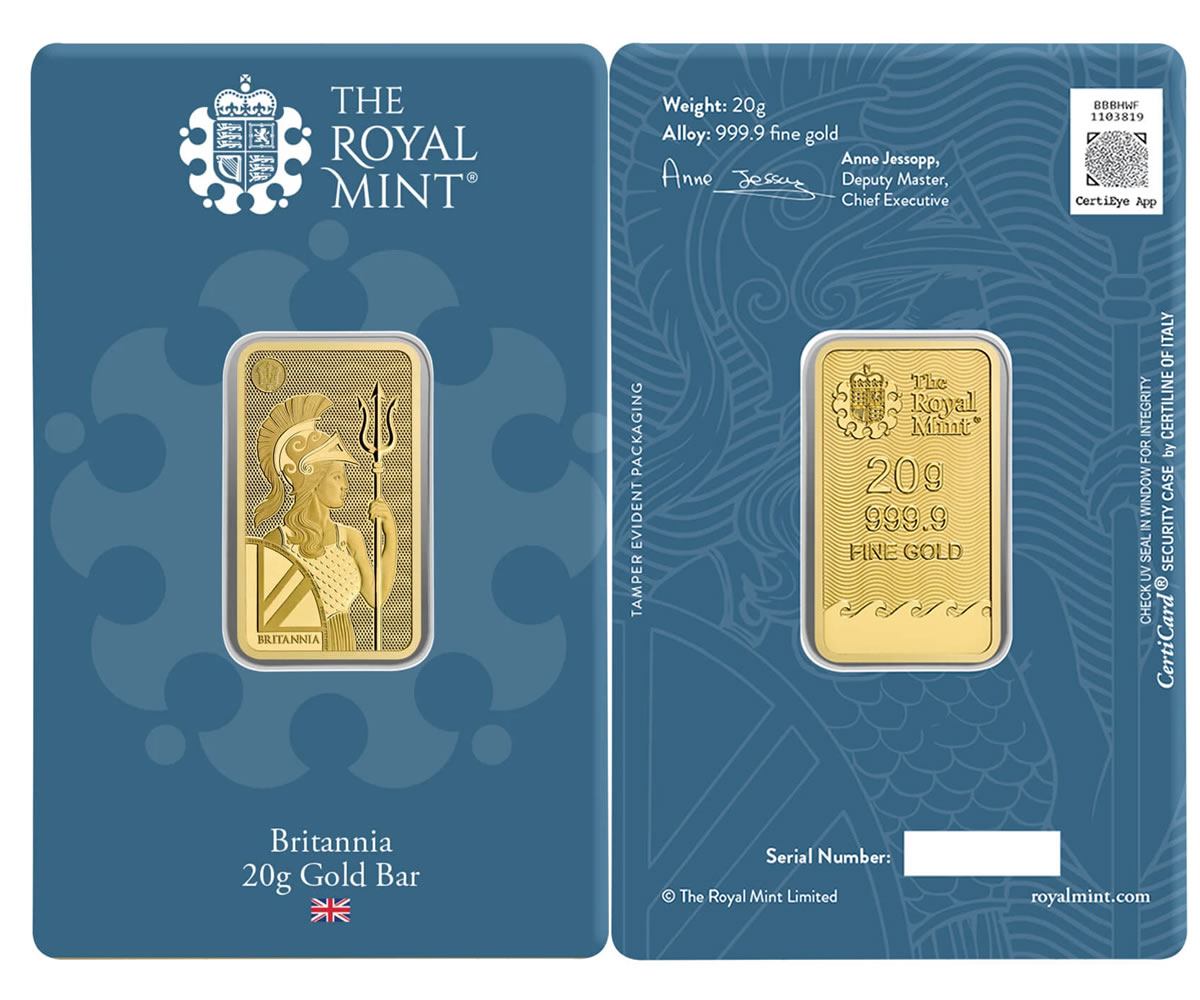 britannia gold minted bar 20g