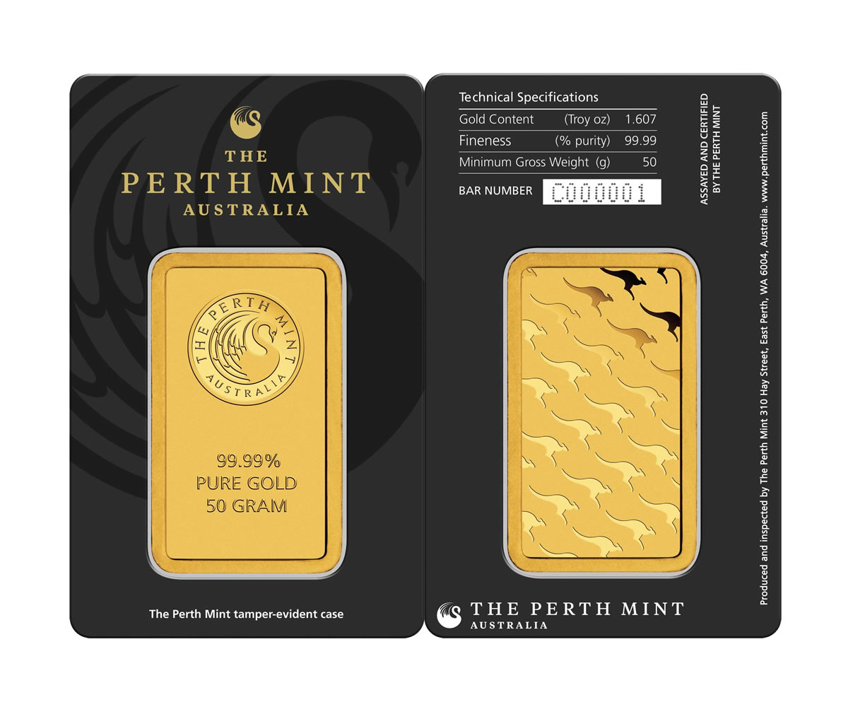 the perth mint gold minted bar 50g